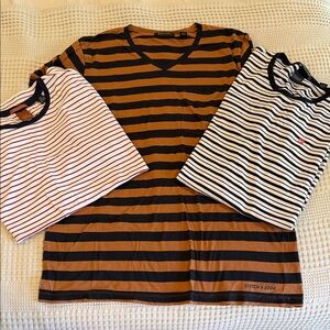 Scotch & Soda Kids 3 Striped Tshirts - Brown, Black, White and Red/Navy